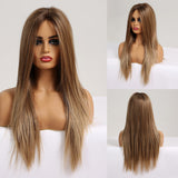 Black Brown front lace wig Long straight hair
