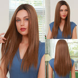 Reddish brown front lace wigs high density long straight Lace Wigs