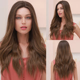Gradient dark brown front lace wig natural wave long heat resistant fibre lace hair