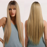 High Temperature Synthetic Ombre Blonde Wig Long Silky Straight Cosplay Wigs with Bangs