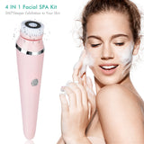 4 in 1 Electric Facial Cleansing Brush Rechargeable Spin Sonic Exfoliating Face Deep Cleaning Kit
