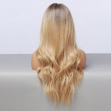 Long Wavy front lace wig Synthetic Golden Part Lace Wig Natural Heat Resistant Fiber hair