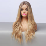 Long Wavy front lace wig Synthetic Golden Part Lace Wig Natural Heat Resistant Fiber hair