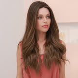 Gradient dark brown front lace wig natural wave long heat resistant fibre lace hair