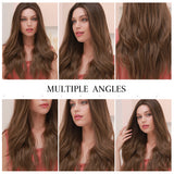 Gradient dark brown front lace wig natural wave long heat resistant fibre lace hair