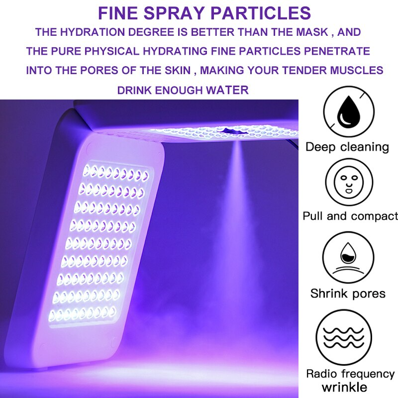 LED Facial Mask 7 Color Light Therapy Spray Moisturizing PDT Skin Rejuvenation Anti Acne Whitening Beauty Care