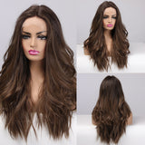 Dark Brown Front Lace Wigs Long Wavy Lace Hair Heat Resistant High Density Wig