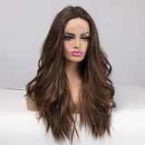 Dark Brown Front Lace Wigs Long Wavy Lace Hair Heat Resistant High Density Wig