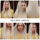 Gradient white gold front lace wig long straight hair