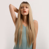 High Temperature Synthetic Ombre Blonde Wig Long Silky Straight Cosplay Wigs with Bangs