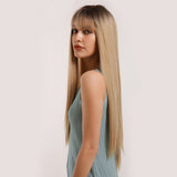 High Temperature Synthetic Ombre Blonde Wig Long Silky Straight Cosplay Wigs with Bangs