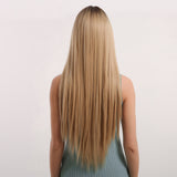 High Temperature Synthetic Ombre Blonde Wig Long Silky Straight Cosplay Wigs with Bangs