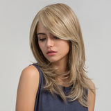 Light Brown Mix Blonde Wigs Synthetic Long Straight Hair with Side Bangs Daily Wear