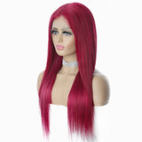 Red Straight human hair wig T-part Small gap lace headgear hand-woven headgear