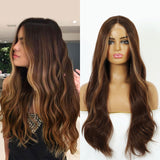 Brown front lace wig Hand-woven lace wig Long curly wig