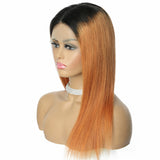 Gold straight human hair wig T-part Small gap lace headgear hand-woven headgear