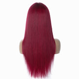 Red Straight human hair wig T-part Small gap lace headgear hand-woven headgear