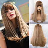 Blonde Synthetic Wig Bangs Long Straight Natural Headline Heat Resistant Hair Cosplay Party Wigs