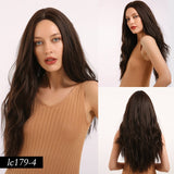 Synthetic Wigs Dark Root Light Brown Ombre Grey Long Wavy Hair Wigs Center Part