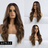 Synthetic Wigs Dark Root Light Brown Ombre Grey Long Wavy Hair Wigs Center Part