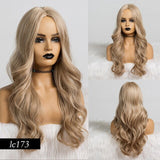 Synthetic Wigs Dark Root Light Brown Ombre Grey Long Wavy Hair Wigs Center Part