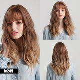Synthetic Water Wave Wigs Medium Length Ombre Golden Blonde with Air Bangs