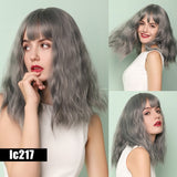 Synthetic Water Wave Wigs Medium Length Ombre Golden Blonde with Air Bangs