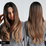 Synthetic Wigs Dark Root Light Brown Ombre Grey Long Wavy Hair Wigs Center Part