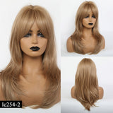 Medium Length Synthetic Wig Straight Natural Brown Wigs with Side Bangs Heat Resistant Party Wigs