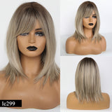 Medium Length Synthetic Wig Straight Natural Brown Wigs with Side Bangs Heat Resistant Party Wigs