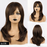 Medium Length Synthetic Wig Straight Natural Brown Wigs with Side Bangs Heat Resistant Party Wigs