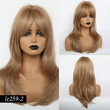 Medium Length Synthetic Wig Straight Natural Brown Wigs with Side Bangs Heat Resistant Party Wigs