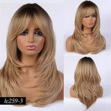 Medium Length Synthetic Wig Straight Natural Brown Wigs with Side Bangs Heat Resistant Party Wigs