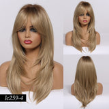 Medium Length Synthetic Wig Straight Natural Brown Wigs with Side Bangs Heat Resistant Party Wigs