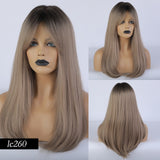 Medium Length Synthetic Wig Straight Natural Brown Wigs with Side Bangs Heat Resistant Party Wigs