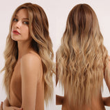 Synthetic Wigs Dark Root Light Brown Ombre Grey Long Wavy Hair Wigs Center Part