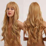 Synthetic Wigs Dark Root Light Brown Ombre Grey Long Wavy Hair Wigs Center Part