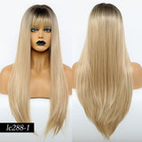 High Temperature Synthetic Ombre Blonde Wig Long Silky Straight Cosplay Wigs with Bangs