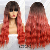 Long Synthetic Water Wave Wigs with Bangs Dark Brown Ombre Grey Wigs Cosplay Heat Resistant Fiber False Hair
