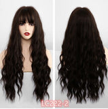 Long Synthetic Water Wave Wigs with Bangs Dark Brown Ombre Grey Wigs Cosplay Heat Resistant Fiber False Hair