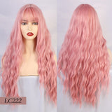 Long Synthetic Water Wave Wigs with Bangs Dark Brown Ombre Grey Wigs Cosplay Heat Resistant Fiber False Hair