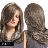 Heat Resistant Fiber Long Wavy Wigs with Side Bangs Synthetic Brown Mix Blonde Wigs