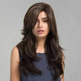 Light Brown Mix Blonde Wigs Synthetic Long Straight Hair with Side Bangs Daily Wear