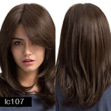 Light Brown Mix Blonde Wigs Synthetic Long Straight Hair with Side Bangs Daily Wear