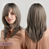 Light Brown Mix Blonde Wigs Synthetic Long Straight Hair with Side Bangs Daily Wear