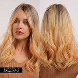 Heat Resistant Synthetic Long Wigs Fiber Natural Wave Mix Brown Bangs