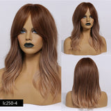 Heat Resistant Synthetic Long Wigs Fiber Natural Wave Mix Brown Bangs