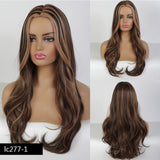 Synthetic Long Wig Natural Wave Black Root Ombre Pink Middle Part Wig Heat Resistant Cosplay Party Wig