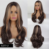 Synthetic Long Wig Natural Wave Black Root Ombre Pink Middle Part Wig Heat Resistant Cosplay Party Wig