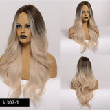 Synthetic Long Wig Natural Wave Black Root Ombre Pink Middle Part Wig Heat Resistant Cosplay Party Wig